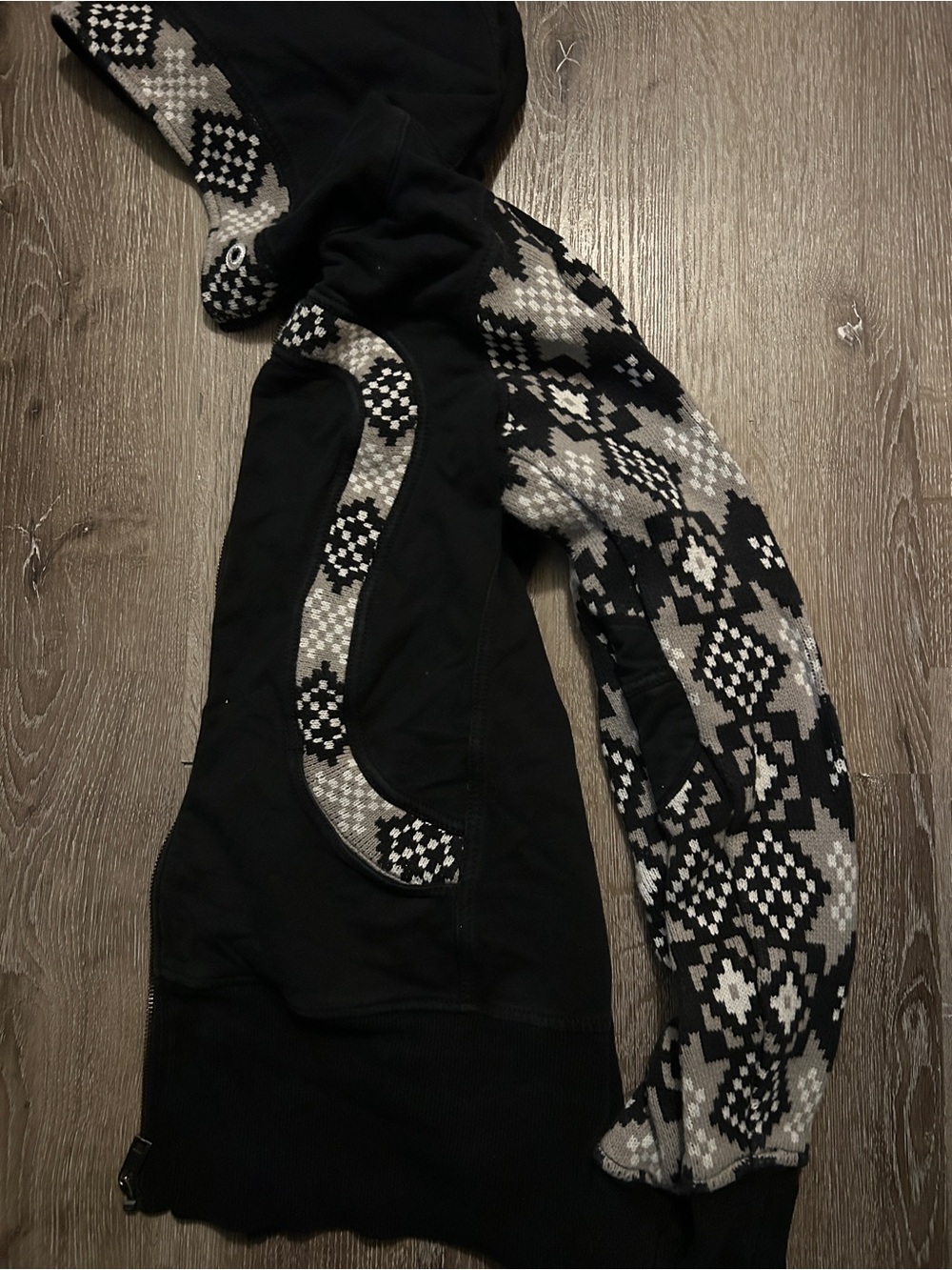 lululemon athletica Black Scuba Hoodie with Monochrome Patterned Knit - Picture 2 of 4